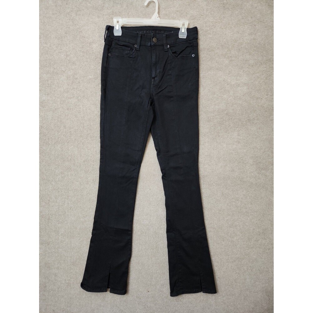 American Eagle Skinny Kick Jeans Womens 6 Long Black Next Level Stretch Slits